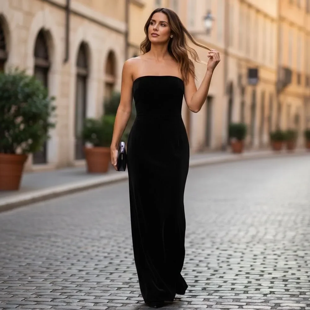 Vintage Bob Mackie Elegant Black Strapless Evening Dress NWT